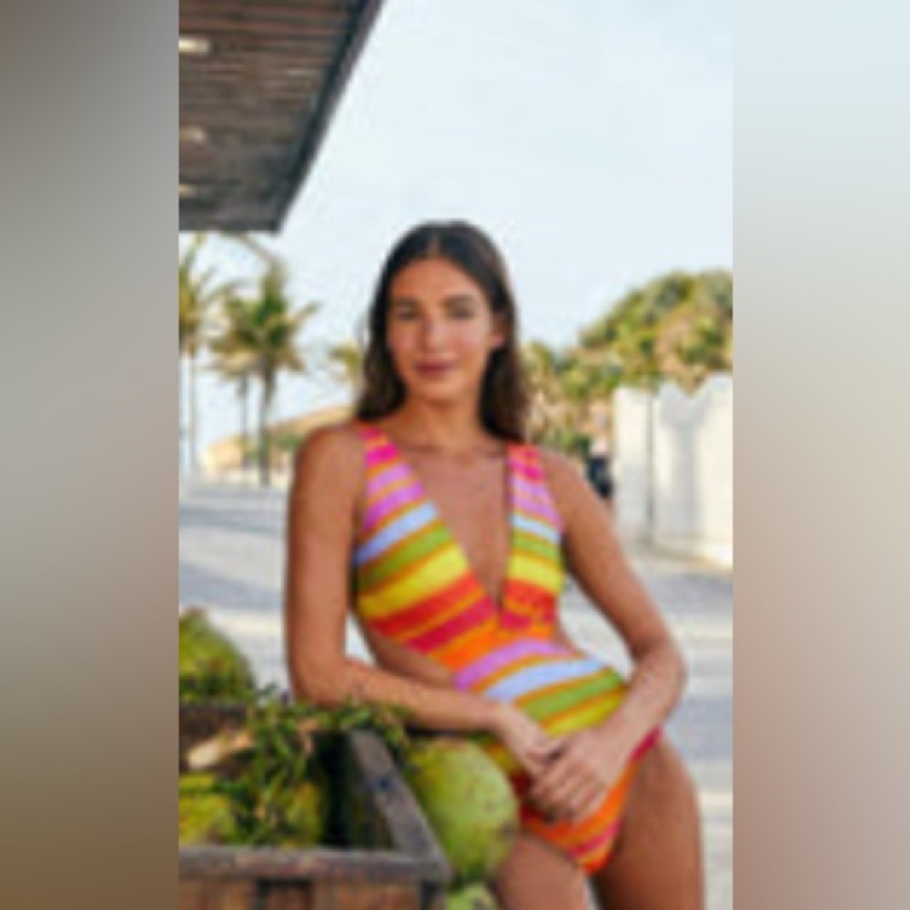 Farm Rio Rainbow Swim Suit Size XL NWT Sold out in stores!